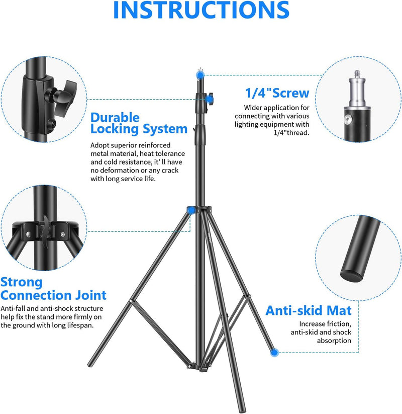 NEEWER Hochleistungs Lichtstativ 3 Meter Verstellbarer federgepolsterter Metallfotografiestativständ