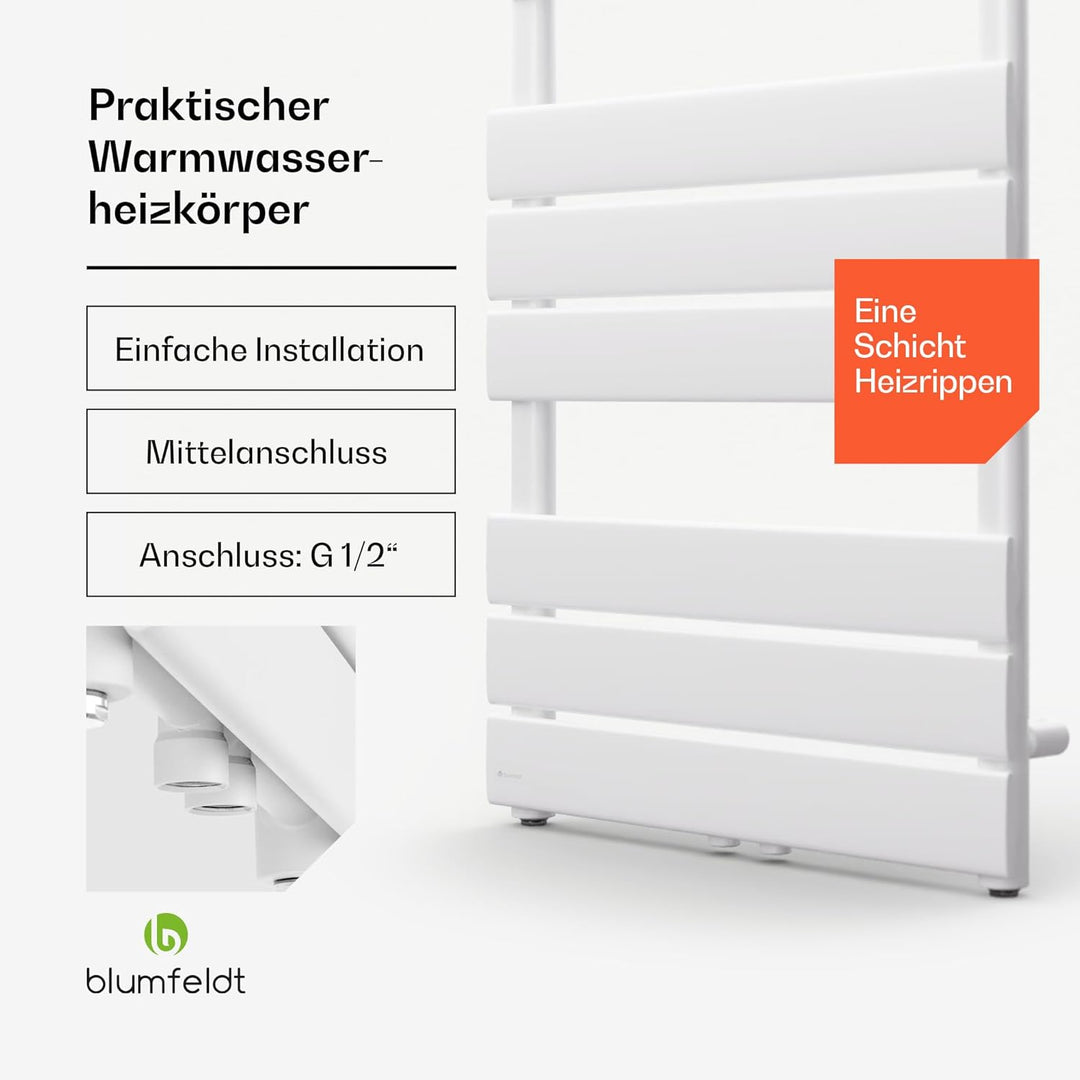 Blumfeldt Badheizkörper, Design Heizkörper Flach, Sparsamer Flachheizkörper Vertikal, 509 Watt Warmw