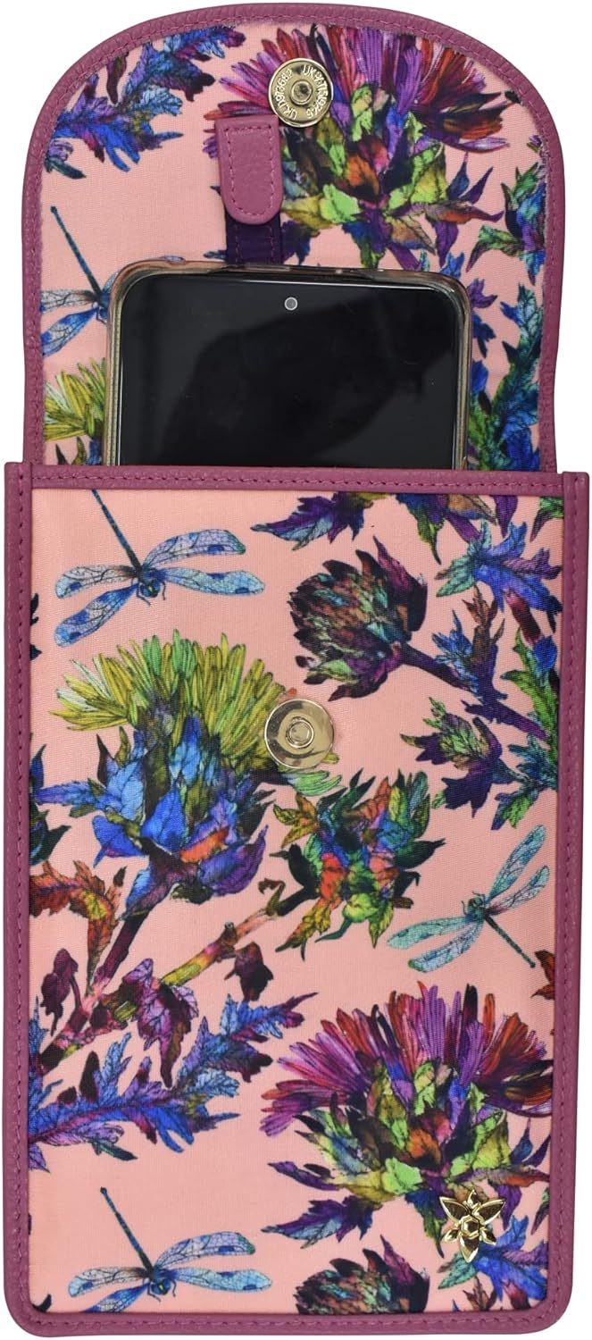 Anuschka RFID Crossbody Handytasche mit Börse - Wanderlust Kollektion - Nylonstoff mit Leder Trim un