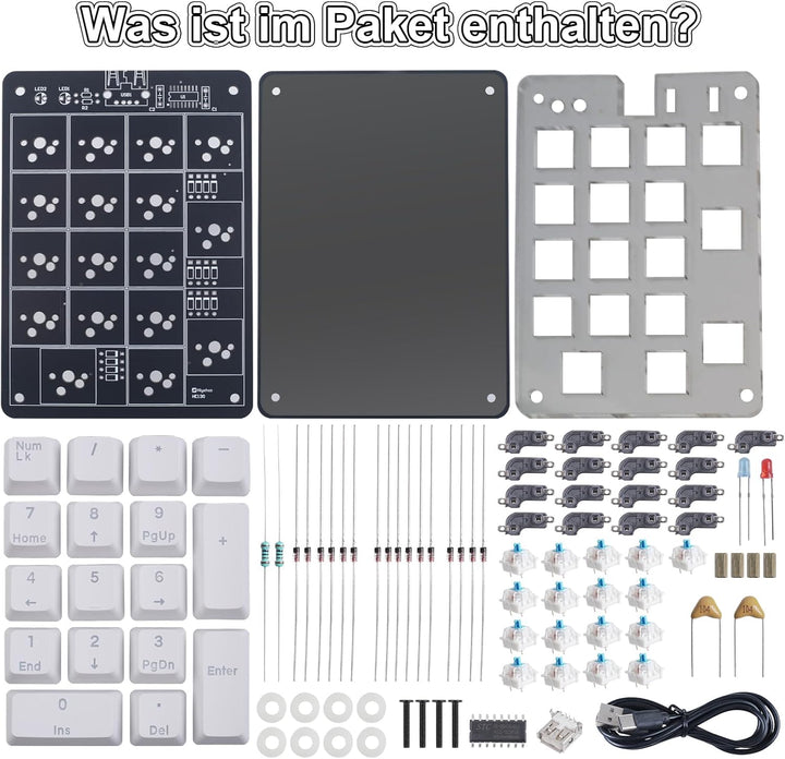 Löt Bausatz, DIY Numpad Keypad USB-Nummerntastenfeld & Pfeiltasten Mini-Mechanische Tastatur, 18 Tas