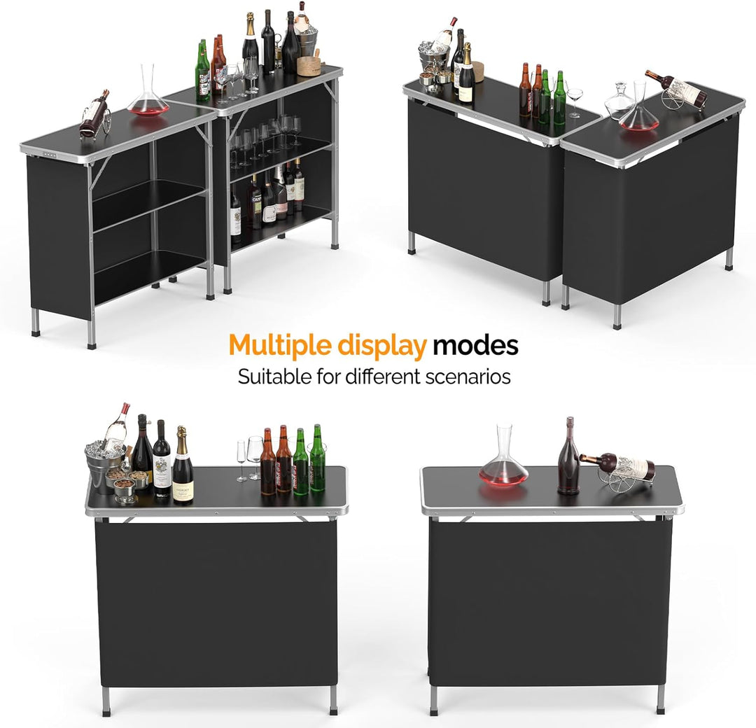 Bonnlo Campingtisch aus Aluminium, Klappbarer Outdoor Bartisch, Leicht & Tragbar, 2-stufige Ablage m