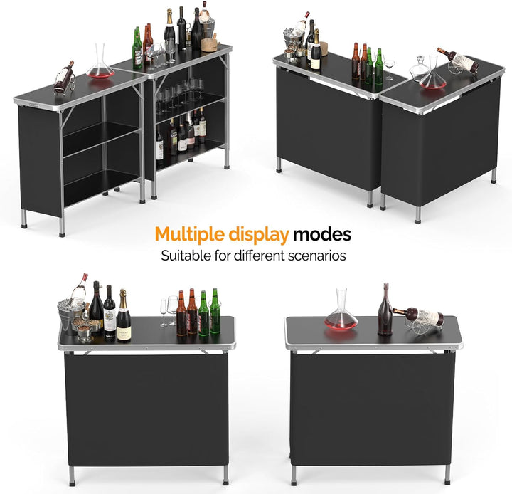 Bonnlo Campingtisch aus Aluminium, Klappbarer Outdoor Bartisch, Leicht & Tragbar, 2-stufige Ablage m