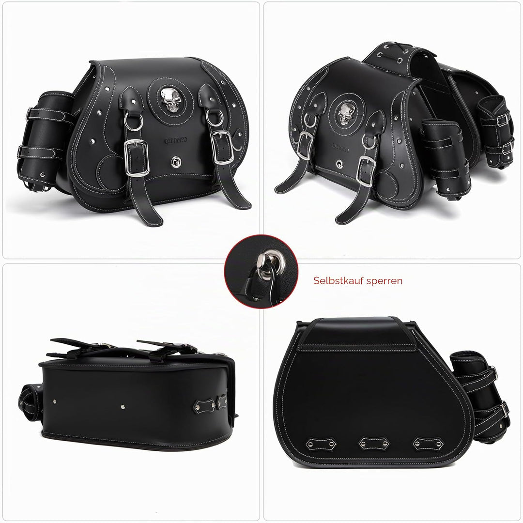 QJBOMTO Hochdichtes Leder-Motorrad-Saddebags,Gepäckträger,Seitentaschen mit Getränkehalter, Harley S
