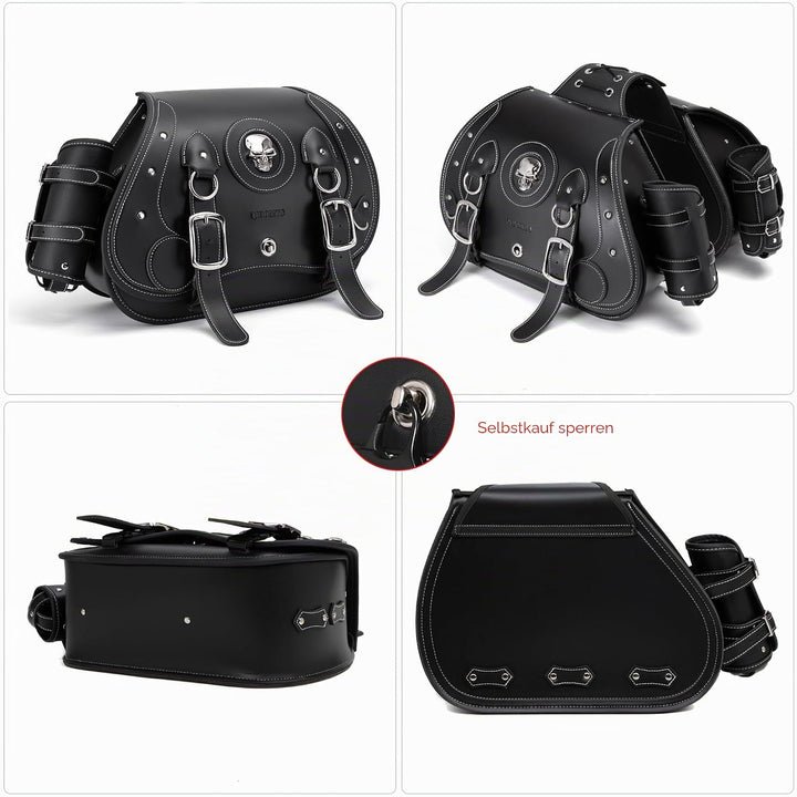 QJBOMTO Hochdichtes Leder-Motorrad-Saddebags,Gepäckträger,Seitentaschen mit Getränkehalter, Harley S