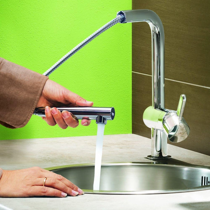 GROHE Flair - Einhand- Spültischarmatur (mit herausziehbarem Mousseurauslauf, L-Auslauf), chrom, 324