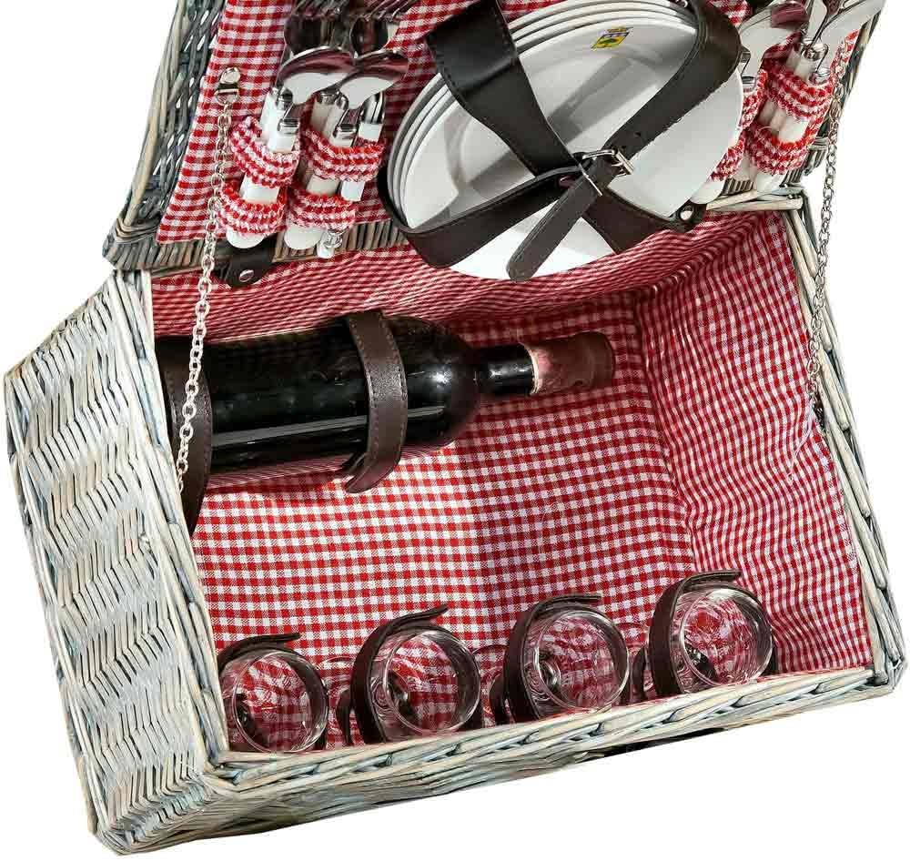 Les Jardins de la Comtesse - Picknickkörb aus Weidengeflecht Sully, für 4 Personen, Vichy-Muster, 40