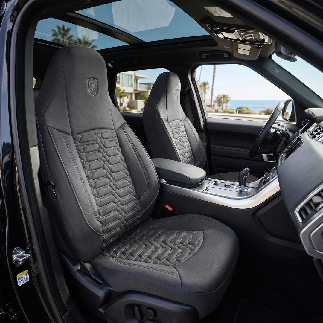 Autositzbezüge Universal für PKW &amp; SUV – Premium Vordersitze Auto Sitzbezug aus Lacoste-Stoff, Rauch