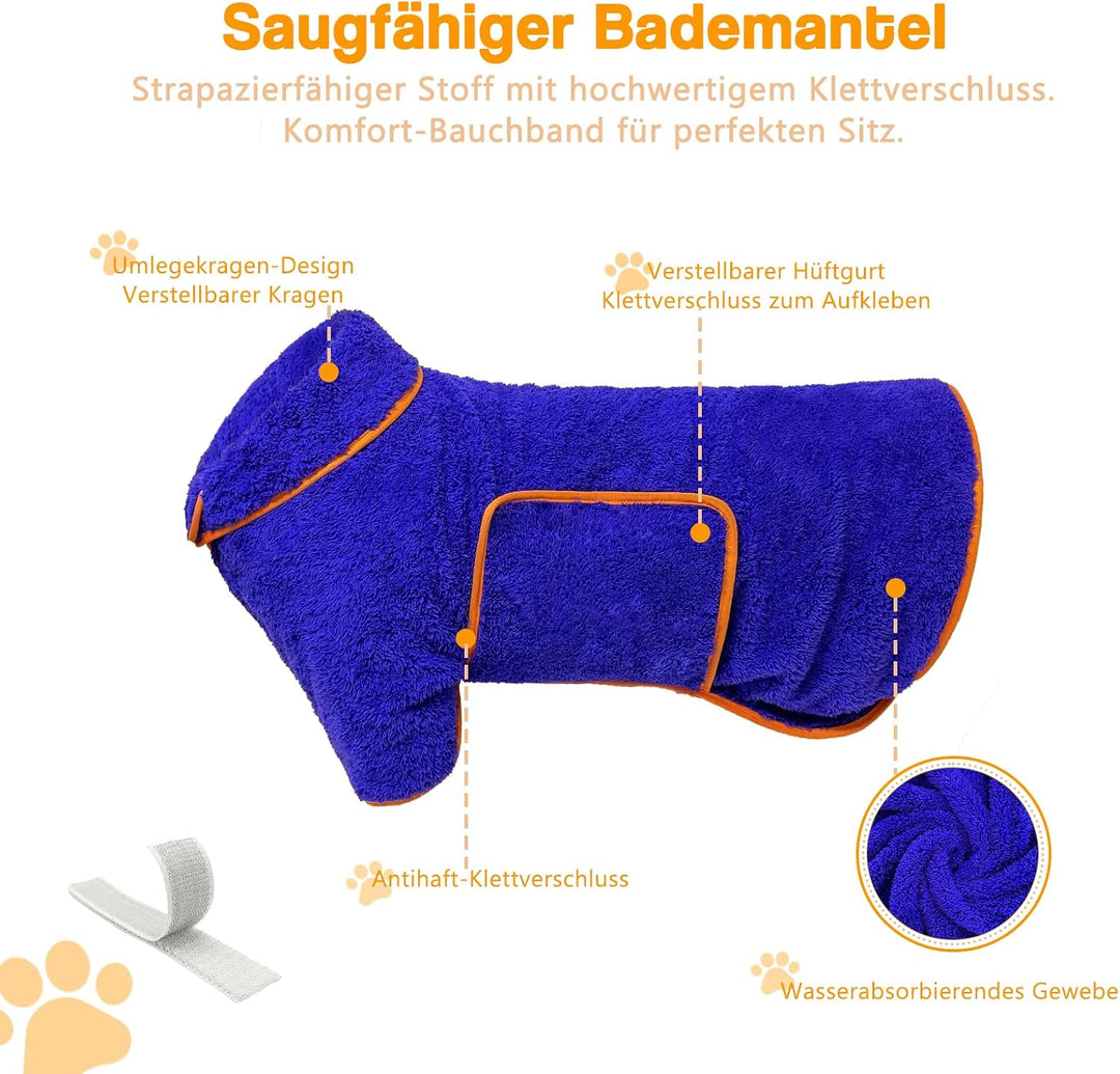 Hundebademantel, Bademantel für Hunde Schnell Trockend Einstellbar Hundehandtuch mit Klettverschluss