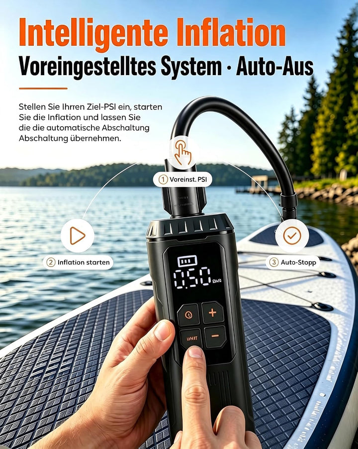 Mini Paddle Board Pumpe, Tragbare SUP Luftpumpe mit Akku, Leichte Elektrische Inflator 12PSI Automat