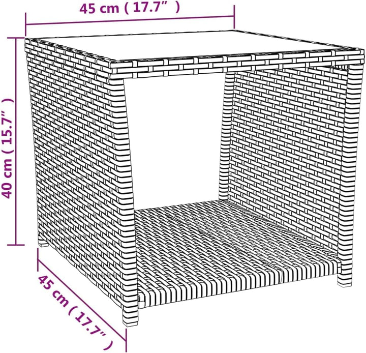 FIRBNUS 45x45x40 cm Garten Beistelltisch mit Glasplatte Couchtisch Balkontisch Terrassentisch Garten