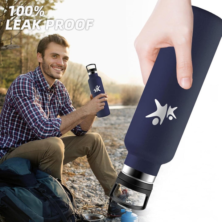 Trinkflasche 1l Edelstahl- Trinkflasche, Wasserflasche mit Strohhalm, Sporttrinkflaschen 1l Auslaufs
