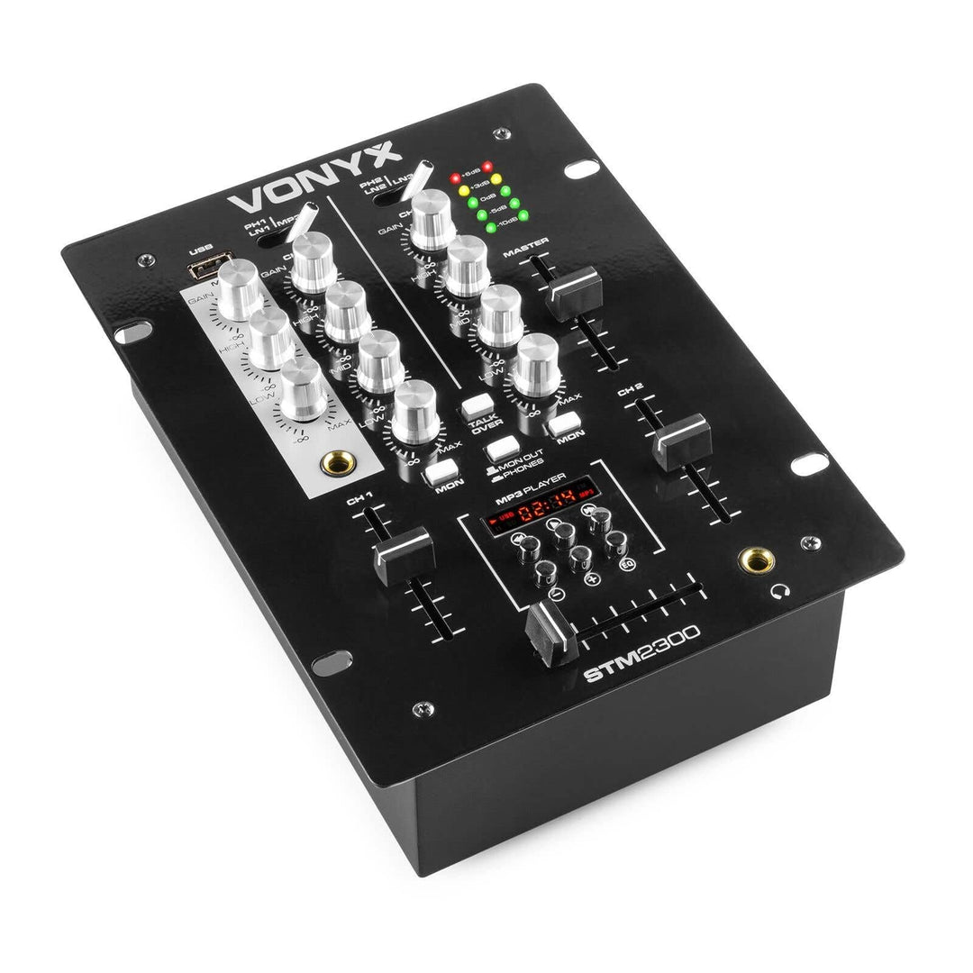 SkyTec STM-2300 - DJ Mischpult mit MP3-Player, USB-Anschluss, 2-Kanal DJ Mixer, Battlemixer, Audio M