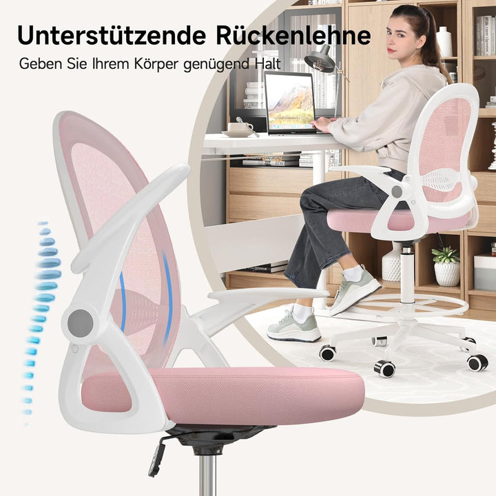 Naspaluro Bürostuhl mit Fussstützenring, Ergonomischer Schreibtischstuhl mit Atmungsaktiv Netzbespan