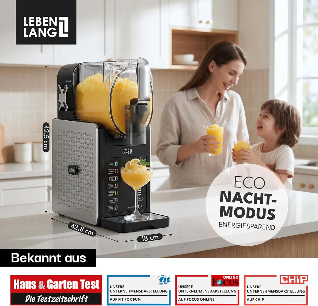 LEBENLANG Premium Slush Maschine 2L - 5 Modi & 15 Min QuickFreeze I Inkl. Rezeptbuch & Auto-Reinigun