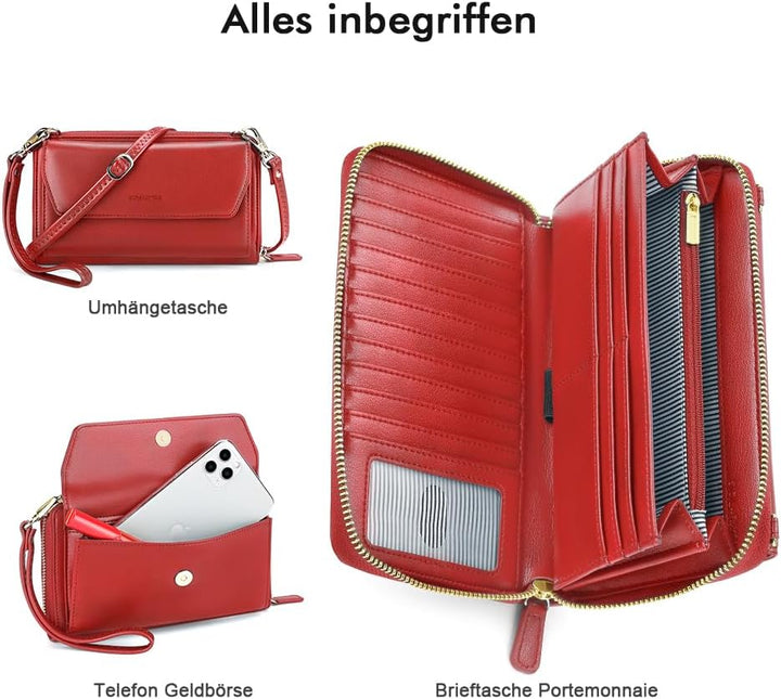 nuoku Geldbörse Damen mit RFID, Kleine Portemonnaie Damen mit Kreditkarten Etuis, Handytasche zum Um