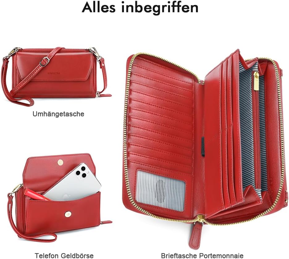 nuoku Geldbörse Damen mit RFID, Kleine Portemonnaie Damen mit Kreditkarten Etuis, Handytasche zum Um