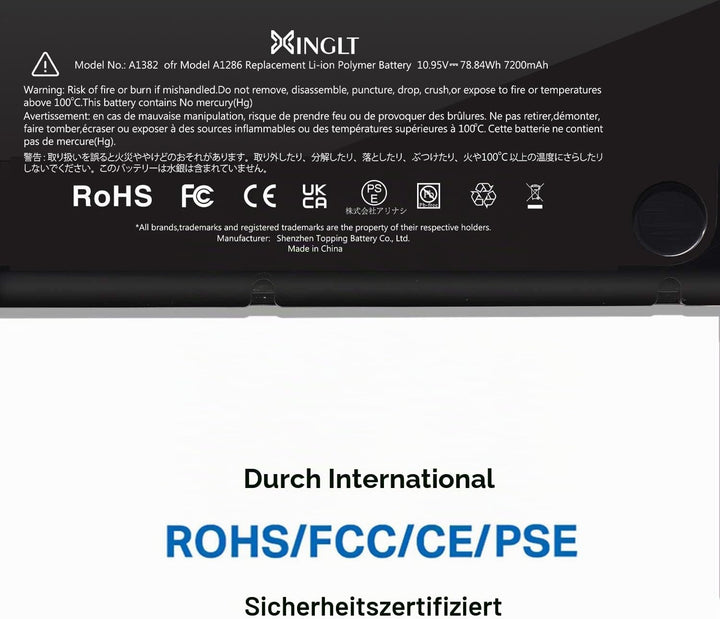 XINGLT A1382 A1286 Akku Ersatz Laptop Akku für a1286 MacBook Pro 15 Zoll A1382 Akku Ersatz Hohe Leis