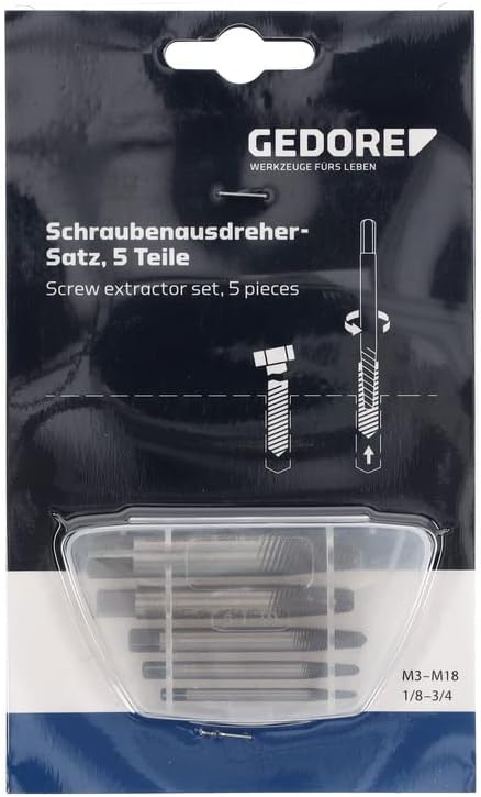 GEDORE Schraubenausdreher-Satz, Chrom-Vanadium-Stahl, 54-56 HRC, In Kunststoffbox, 5-teilig, M3-M18