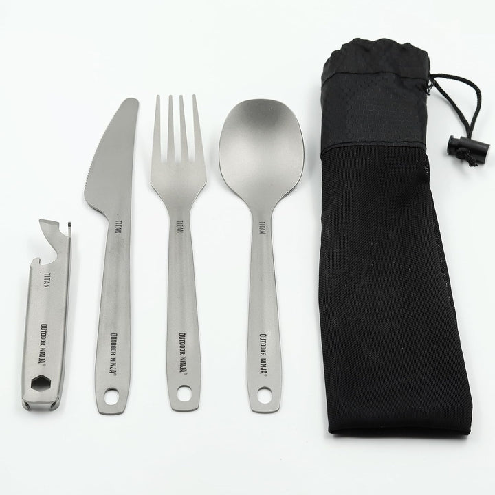 Outdoor Ninja Titan Outdoor Besteck Set besteht aus Titan Messer,Titan Gabel,Titan Löffel und Titan