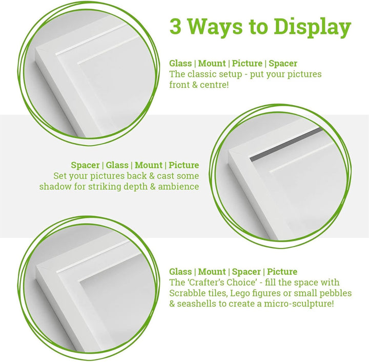 Nicola Spring 3D-Box Fotorahmen - 8 X 8 mit 6 X 6 Montierung - Weiss/Weiss - 5 Packung Von 5