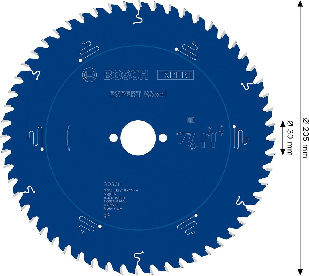 Bosch Professional 1x Kreissägeblatt Expert for Wood (Holz, Sägeblatt Ø 235 x 30 x 2,8 mm, 56 Zähne,