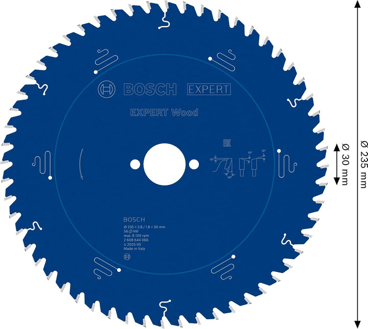 Bosch Professional 1x Kreissägeblatt Expert for Wood (Holz, Sägeblatt Ø 235 x 30 x 2,8 mm, 56 Zähne,