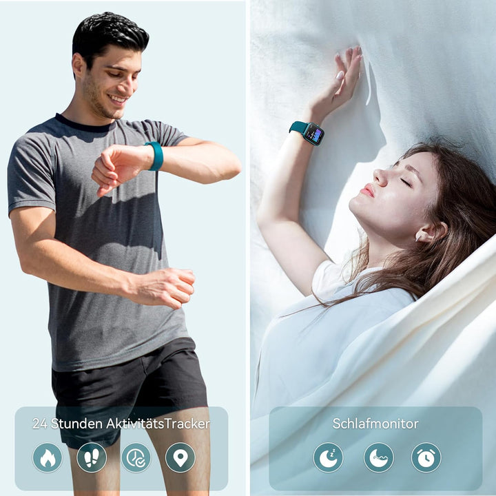 Smartwatch Herren mit Telefonfunktion,1,8" Fitnessuhr Damen mit Herzfrequenz SpO2 Stress Schlafmonit