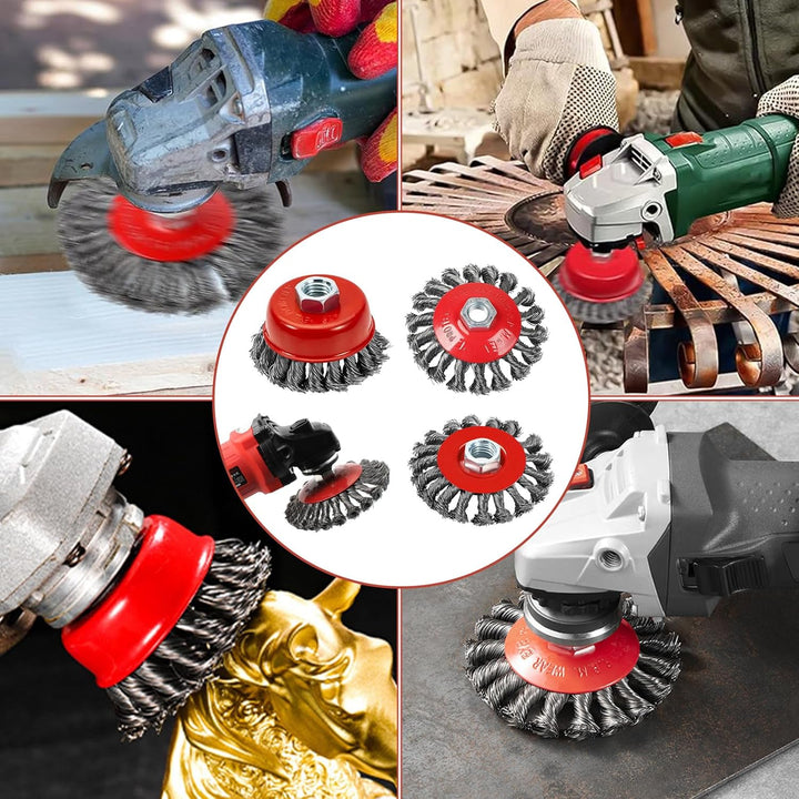 6 Stück Drahtbürste Winkelschleifer, 75mm/100mm Stahlbürste Flex Set M14 Topfbürste Winkelschleifer