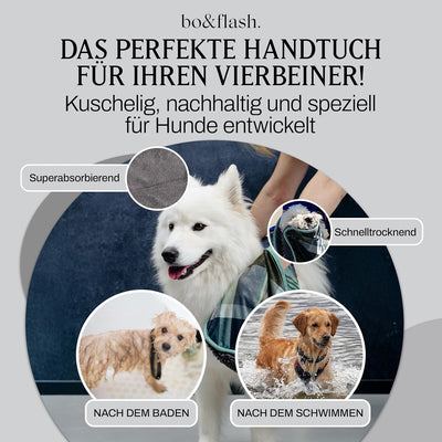 bo&flash Design Hundehandtuch für grosse und kleine Hunde – Trendiges Handtuch mit 2 praktischen Tas