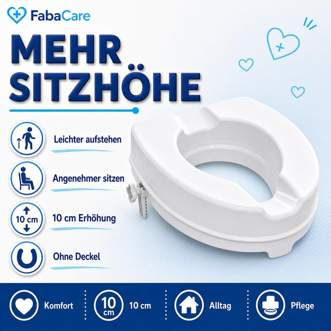 FabaCare Toilettensitzerhöhung Smart, Toilettenaufsatz, WC-Sitz bis 250 kg belastbar, 10 cm ohne Dec