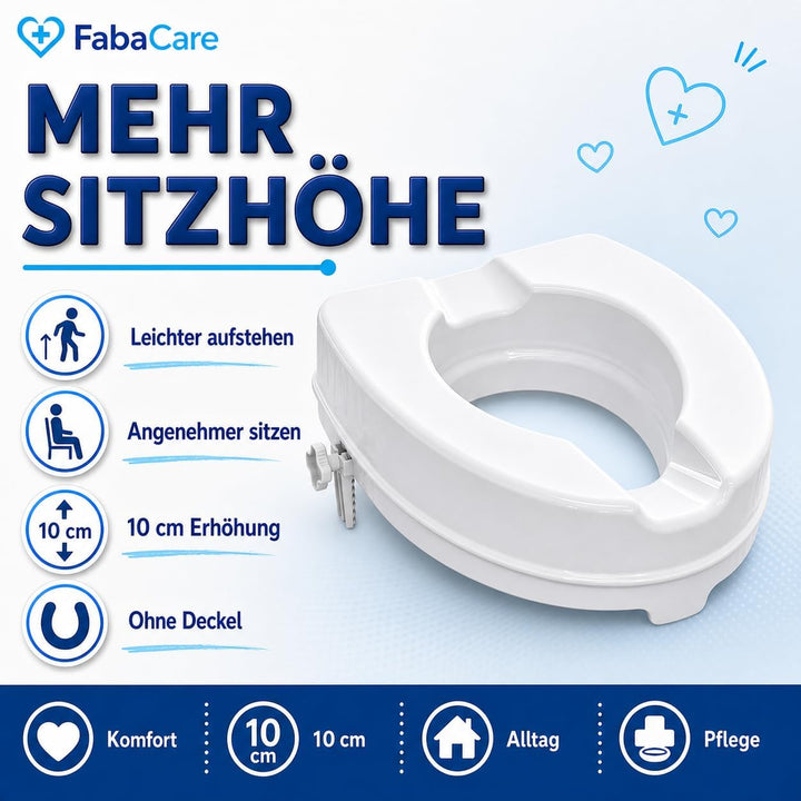 FabaCare Toilettensitzerhöhung Smart, Toilettenaufsatz, WC-Sitz bis 250 kg belastbar, 10 cm ohne Dec