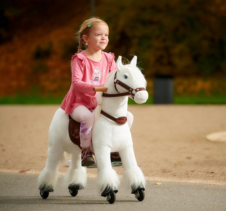 PONNIE Reitpferd mit Rollen Tiara S für Kinder 3-6 Jahre (30 kg) – Ohne Batterie – Mitwachsend dank
