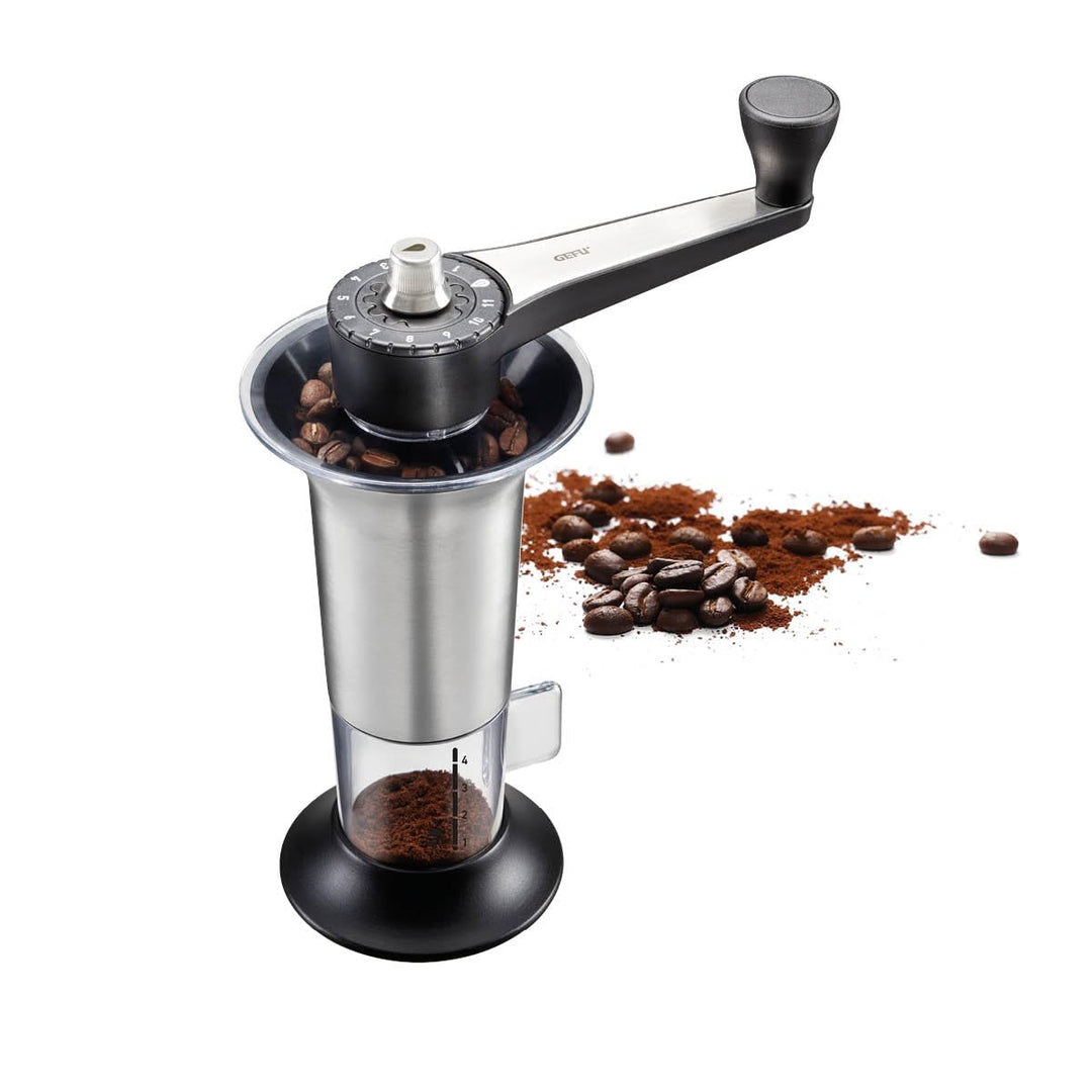 GEFU Kaffeemühle LORENZO | Manuelle Kaffeemühle mit Keramikmahlwerk, 11 Mahlstufen &amp; Aromadeckel | F