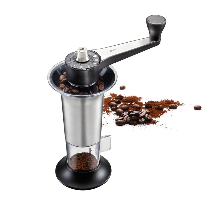 GEFU Kaffeemühle LORENZO | Manuelle Kaffeemühle mit Keramikmahlwerk, 11 Mahlstufen &amp; Aromadeckel | F