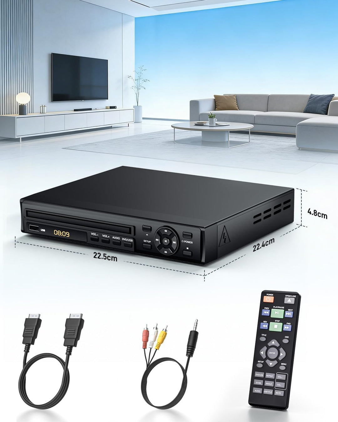 Desobry DVD Player für Fernseher, 1080p HD DVD Player mit verbessertem Laufwerkssteuerungssystem, Re