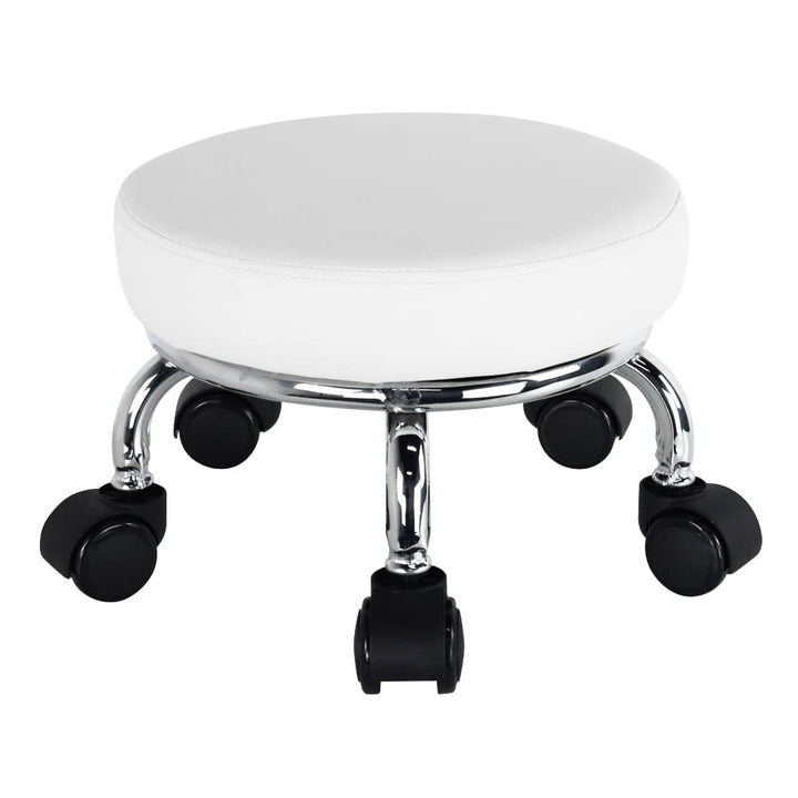 WKWKER Rollsitz PU Leder Low Round Rollhocker Kleiner Hocker mit Universal Drehrollen Rollen für Hom