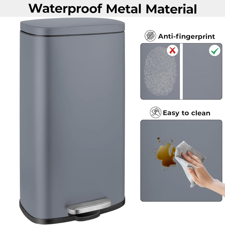 LIFERUN Mülleimer Küche 30l, Abfalleimer mit Deckel, Softclose Treteimer aus Stahl, mit Inneneimer f