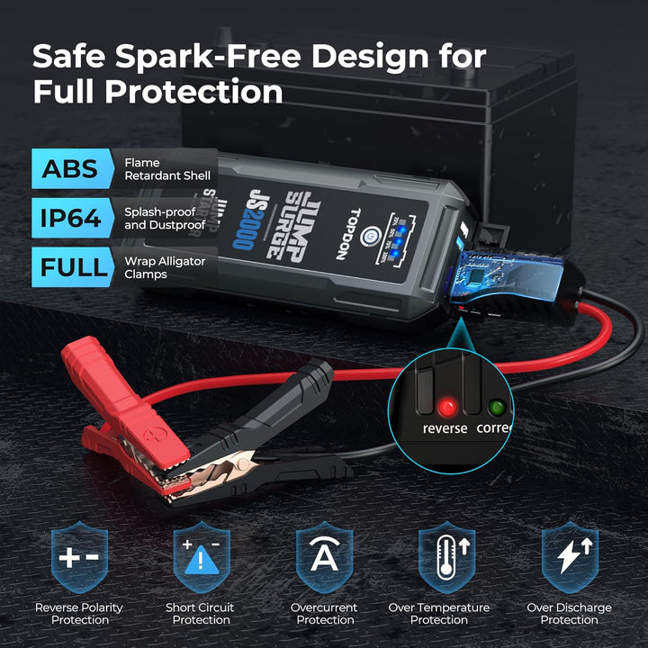 TOPDON Starthilfe Powerbank, JS2000 Starterbatterie 2000A Auto Booster Power Pack für bis zu 8L Benz
