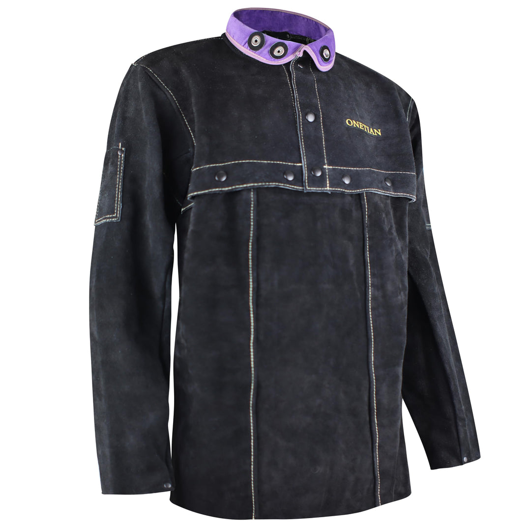 Schwarze Schweisserjacke aus Leder - Hochwertige Schutzjacke mit Cape-Ärmeln für ultimativen Schutz