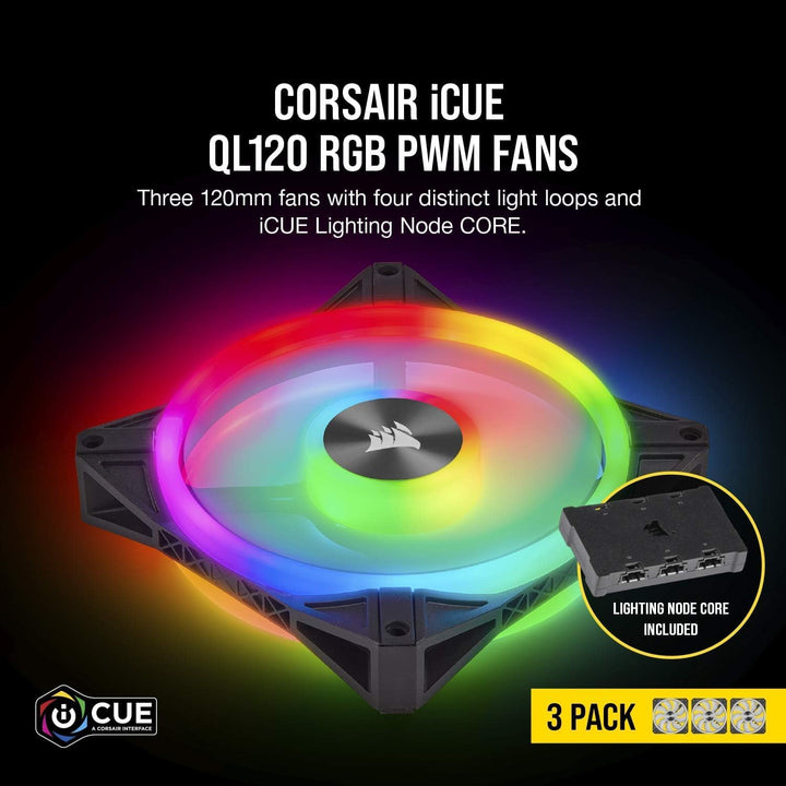 Corsair iCUE QL120 RGB, 120-mm-LED-PWM-Lüfter (für Desktop, 68 Einzeln Ansteuerbare, Schwindigkeiten