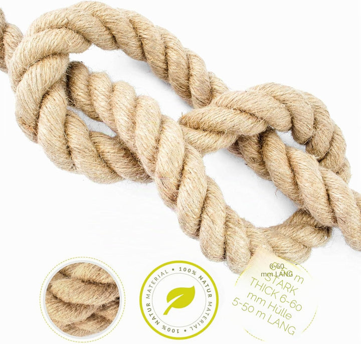 DQ-PP JUTESEIL | 10m | 30mm stark | Kordel Natur Braun Naturfasern | Jutekordel| Deko Seil | Dekokor