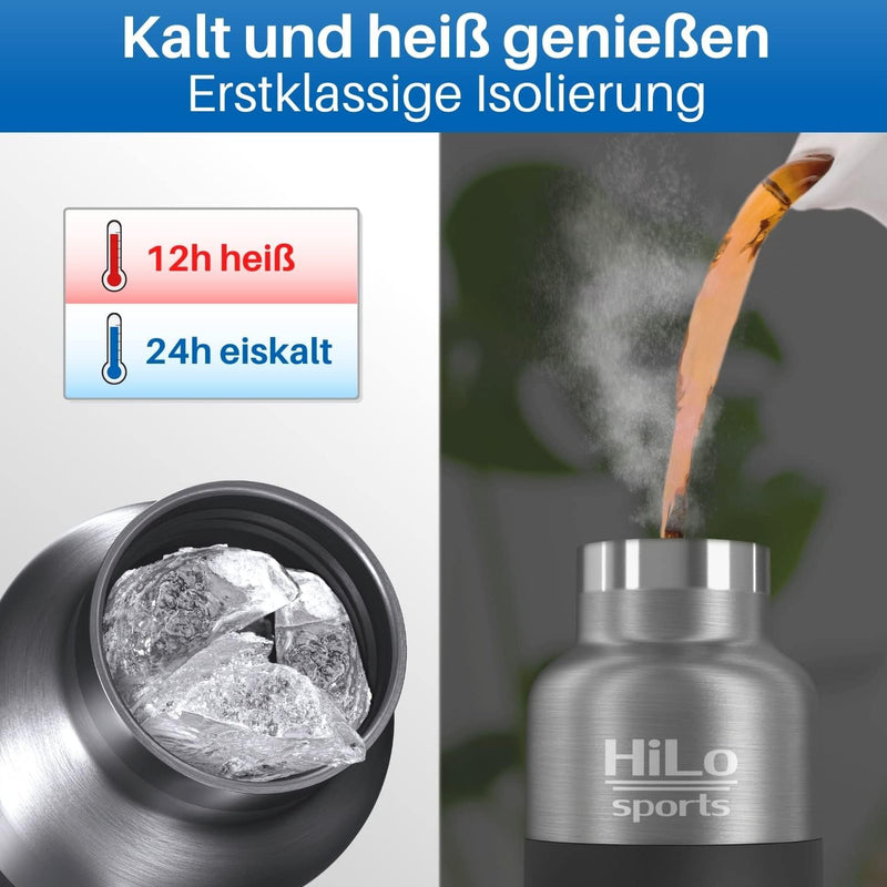 HiLo sports isolierte Trinkflasche Fahrrad Edelstahl 600ml - [Hält 12h warm & 24h kalt] Thermo Radfl