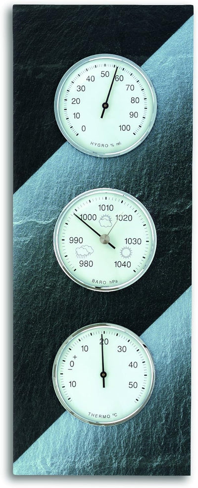 TFA Dostmann 20.3018 Analoge Wetterstation, aus Schiefer, Barometer, Therometer, Hygrometer, L 140 x