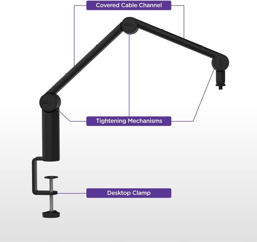 NZXT Boom Arm Mini - AP-BOOMS-B1 - Kleiner Mikrofon-Schwenkarm für Streaming, Content Creation, Podc