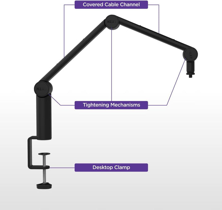NZXT Boom Arm Mini - AP-BOOMS-B1 - Kleiner Mikrofon-Schwenkarm für Streaming, Content Creation, Podc