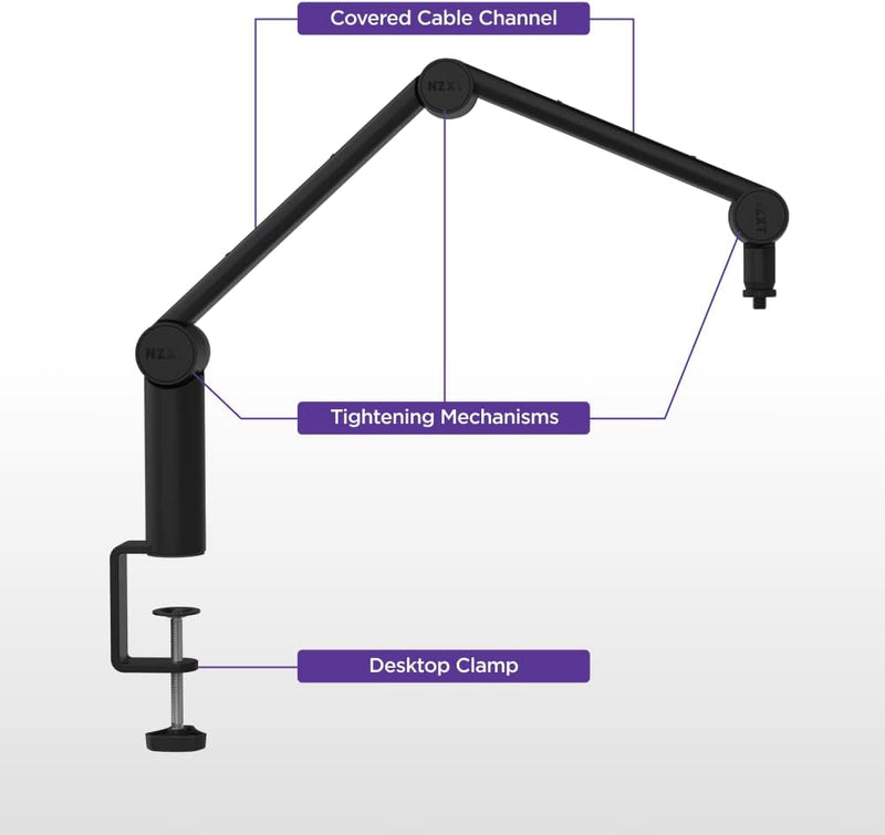 NZXT Boom Arm Mini - AP-BOOMS-B1 - Kleiner Mikrofon-Schwenkarm für Streaming, Content Creation, Podc