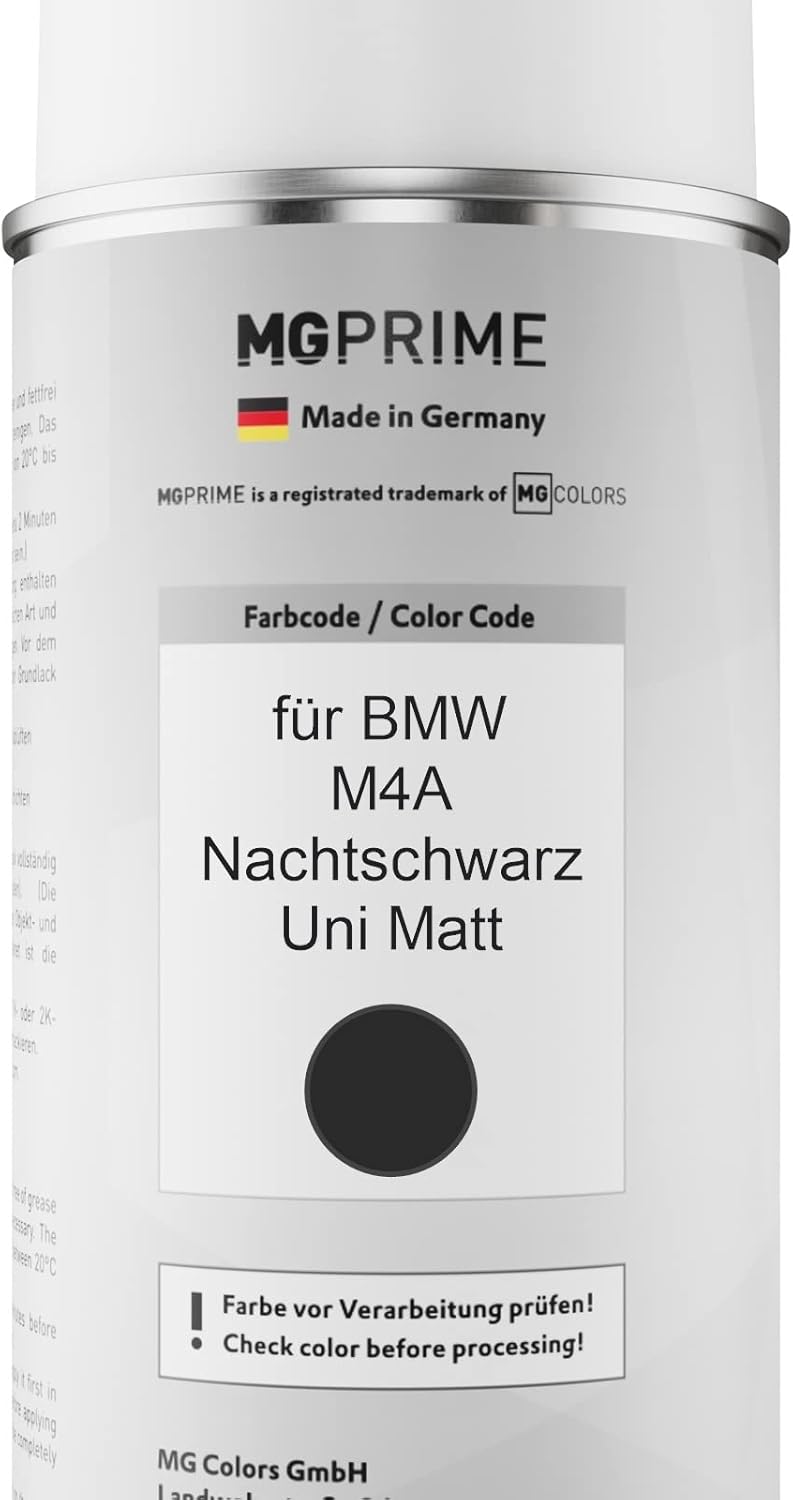 MG PRIME Autolack 2K Spraydosen Set für BMW M4A Nachtschwarz Uni Matt Basislack 2 Komponenten Klarla