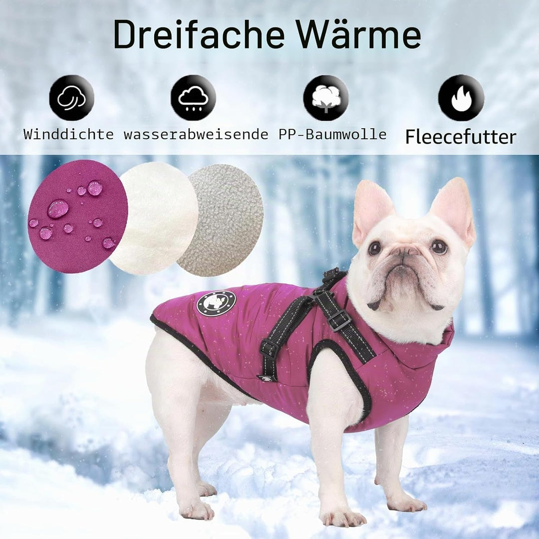 Hundemantel Wasserdicht, Hundemantel Französische Bulldogge, Warme Weste mit Hundegeschirr, Verschie