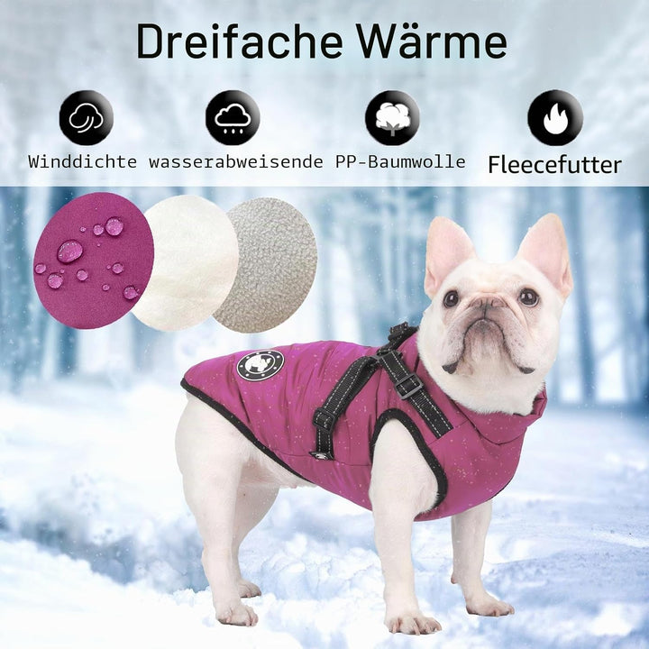 Hundemantel Wasserdicht, Hundemantel Französische Bulldogge, Warme Weste mit Hundegeschirr, Verschie
