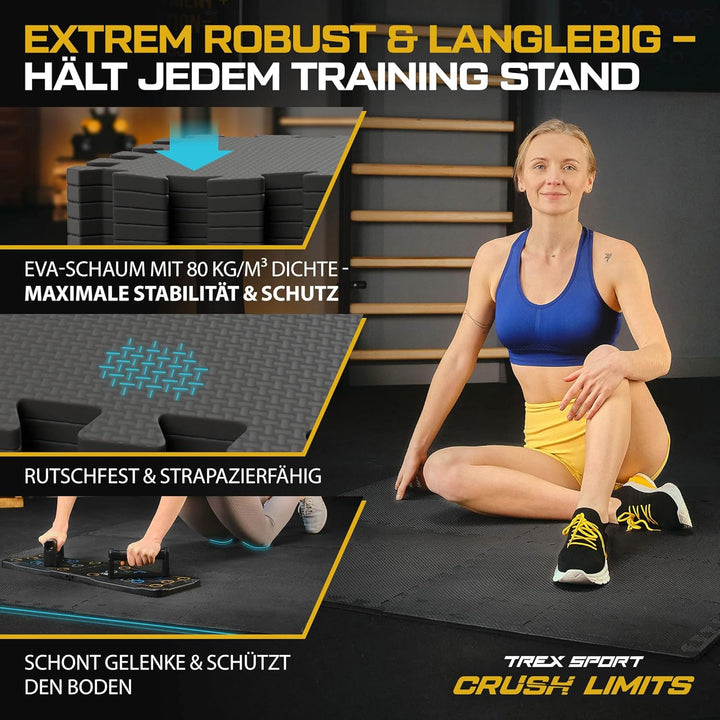 TREX SPORT Bodenschutzmatte Steckmatten TX-010PM | 24/48 Stück Schaumstoffmatten 1 cm dick, rutschfe